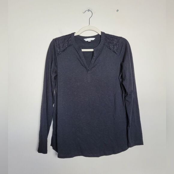 Downeast Black Lace Pullover Shirt Long Sleeve Black V Neck Comfy Casual Small - Picture 5 of 12